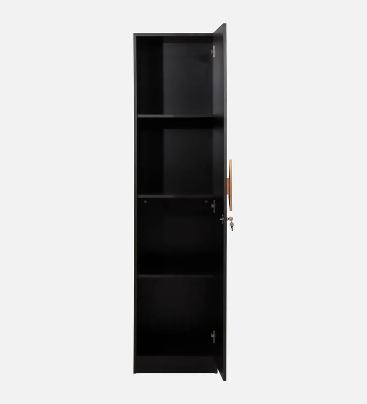 Image of Mintwud Pepperfry Engineered Wood Maya Wardrobe with 1 Doors Storage and Mirror | Wooden Almirah for Living Room Bedroom Furniture | Storage Organizer Cabinet Cupboard for Clothes (Black Wenge Finish)