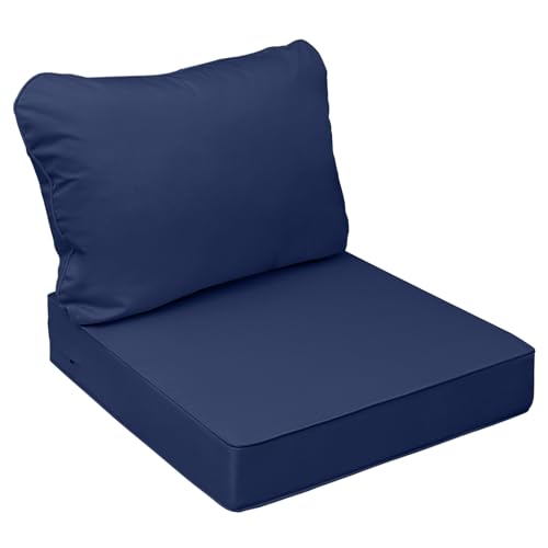 Image of AAAAAcessories Outdoor Seat Cushions for Chairs, Fade-Resistant, Waterproof Patio Furniture Replacement Cushions, 20 inch x 18 inch x 3 inch + 20 inch x 17 inch, Navy Blue