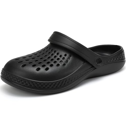 VOLHAL Clogs Herren Pantoletten Sommer Leicht Hausschuhe Atmungsaktiv Gartenschuhe rutschfest Weiche Strand Slippers Sandalen,(Schwarz,40/41 EU)