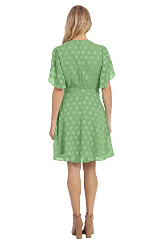 Image of London Times Women's Women's Dresses Pleat Tucks Surplice Draped Sleeve Flare Dress Guest of Occasion