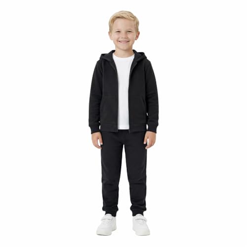 Gift Hub Kids Tracksuit for Boys & Girls | Unisex Fleece Hooded Zip-Up Jumper & Jogger Bottom Set | Soft, Warm & Durable Activewear | Perfect for School, Sports & Everyday Wear | Age 5-6, Black