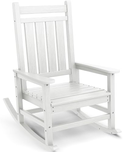 SERWALL Oversized Rocking Chair, Outdoor Rocking Chair for Adults, All Weather Resistant Porch Rocker for Lawn Garden, White
