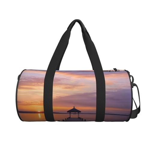 Serene Sunset Printed Travel Bag,Round Personal Item Storage bag,Foldie Duffel Bag for Traveling Vacation,Fitness,Sports2