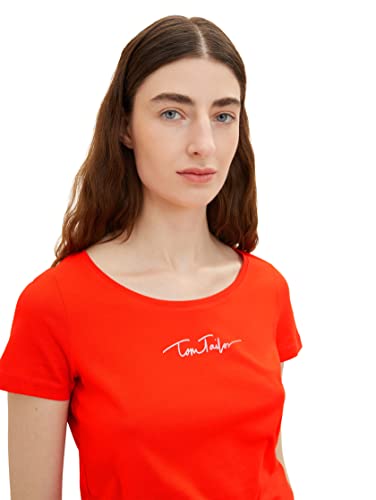 TOM TAILOR Damen 1036192 Basic T-Shirt mit Schriftzug, 15612 - Fever Red, XXL – Ansicht 4