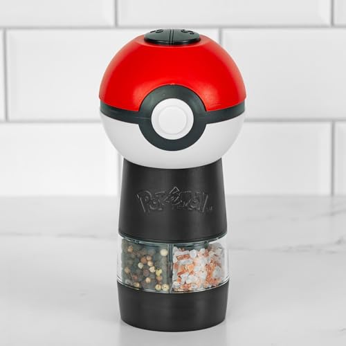 Uncanny Brands Moulin à poivre et sel Pokémon Poké Ball - Moulin électrique à double chambre avec grosseur réglable et lumière LED - Alimenté par piles