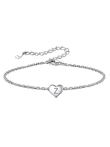 Image of Silvora S925 Sterling Silver Bracelet for Women Heart Initial Letter Z Adjustable Love Jewellery Gift for Girls Sisters Friends Mum Daughter Birthday with Gift Box