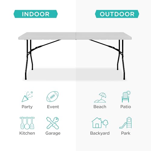 Image of Best Choice Products 6ft Plastic Folding Table, Indoor Outdoor Heavy Duty Portable w /Handle, Lock for Picnic, Party, Camping - Light Gray