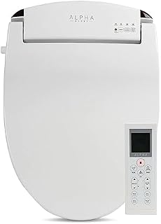 ALPHA BIDET JX Elongated Bidet Toilet Seat, White, Endless Warm Water, Rear and Front Wash, LED Light, Quiet Operation, Wireless Remote, Low Profile Sittable Lid, 3 Year Warranty (Elongated)