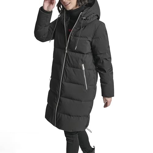 DKNY Women's Down-Filled Walker-Length Puffer Coat with Faux Fur-Trimmed Hood – Quilted Long Winter Jacket, Black, S by DKNY - Image 3