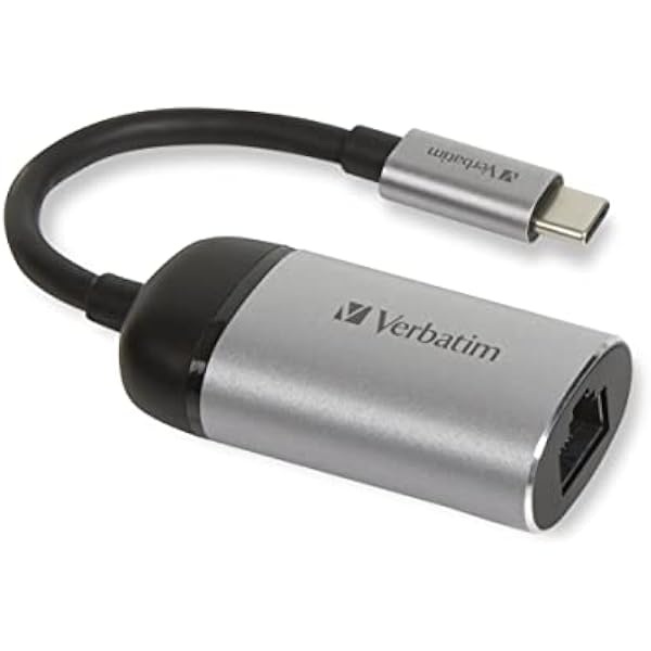 Verbatim Adapter USB-C na Gigabit Ethernet, do laptopów z obsługą USB C, notebooków, MacBooków i wielu innych, kompaktowa konstrukcja, USB-C na GbE, adapter sieciowy USB-C w zestawie kabel USB C 10 cm