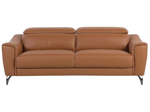 Sofa Ledersofa Goldbraun mit Kopfstützen modernes Wohnzimmersofa Narwik