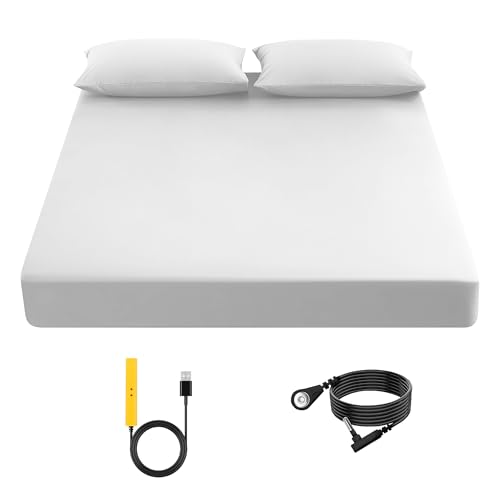 Grounding Sheet, 90% Organic Cotton + 10% Pure Silver Organic Fitted Grounded Sheet for Improved Sleep, Connected Earth Energy - Healthy Sleep Therapy (White, (78.2 * 80.2 * 15inch))