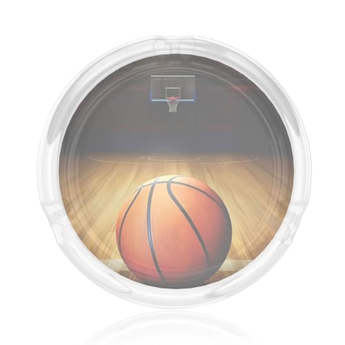 Basketball Arena - Cenicero redondo de cristal transparente de 8,4 cm para el hogar, la oficina y el uso al aire libre
