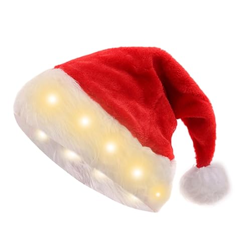 Light Up LED Santa Hat With Plush Christmas Design for Adults & Kids, Festive Holiday Supplies