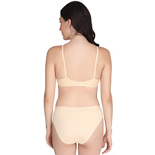 Image of Non Padded Bra Panty Set - Made of Pure Cotton Full Coverage Non Wired Seamless Pushup Soft Cup for T-Shirt Saree Dress Sports Garment for Daily Use Everyday