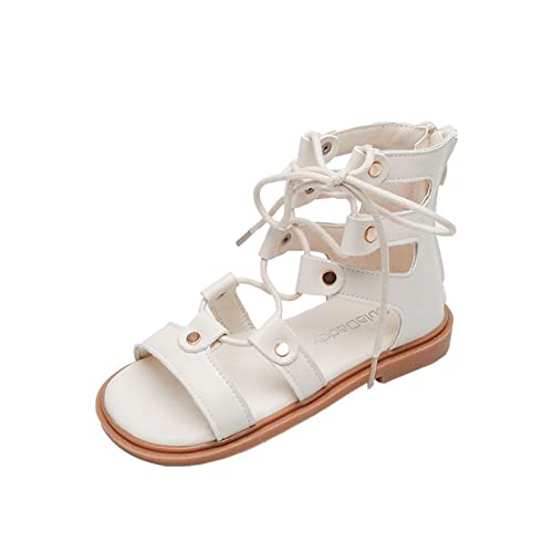 Toddler Girls Lace-up Sandals Back Zipper Open Toe Sandals Summer Strappy Sandals Casual Shoes (Beige, 10.5 Little Child)
