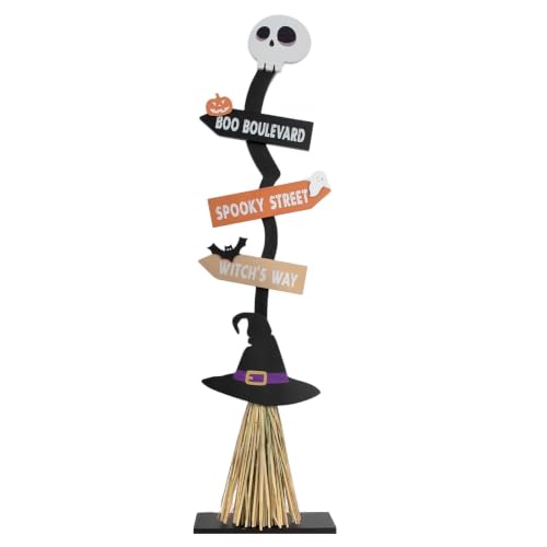 Balai de sorcière pour porche et patio : panneau en bois décoratif d'Halloween