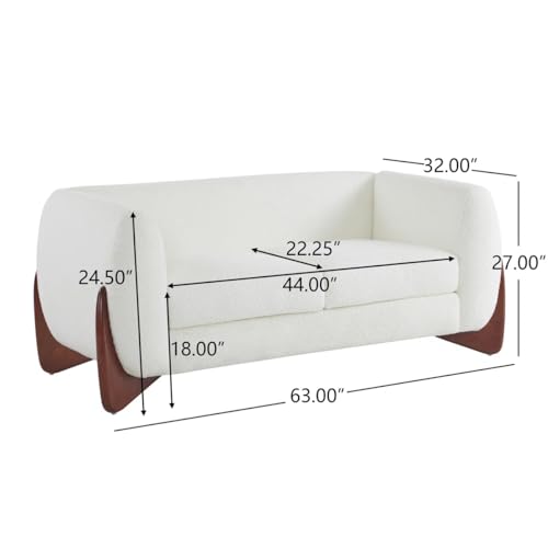 Image of Upholstered 3 Seater Sofa Three Seater Sofa with Wooden Legs for Living Room Hotels & Offices (Two Seater Boucle White)