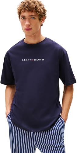 Tommy Hilfiger Camiseta de Manga Corta Hombre Logo con Cuello Redondo, Azul (Desert Sky), L