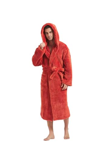 Mens Robe With Hood-Mens Luxury Robe Hooded Big and Tall - Long Plush Fleece Bath Robe with Hood and Pockets