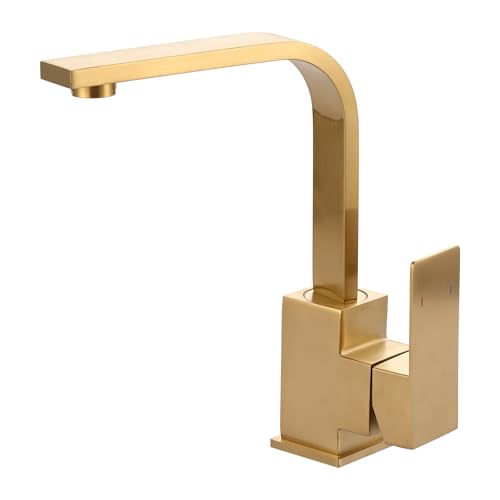iVIGA Robinet de Cuisine Pivotant à 360° Bec Forme de L, Haute Pression, Mitigeur Monocommande Robinet pour Barre Salle de Bain, en Acier Inoxydable, Or Brossé