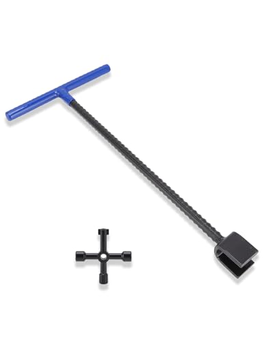 Clé De Compteur D'eau, Outil D'arrêt D'eau, Conception économe d'effort, Clé De Trottoir En Acier Avec Poignée En T Avec Outil Utilitaire à 4 Voies Pour Robinets De Vannes 41 x 19,5 cm(Bleu)