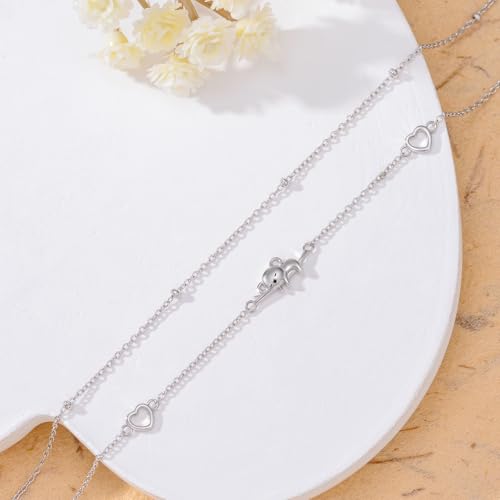 Image of 925 Sterling Silver Layered Ankle Bracelets for Women Jewelry Gifts | 925 Sterling Silver Layered Sea Turtles /Elephant /Wave Anklet Animal Bracelet Summer Ocean Beach Jewelry Gifts for Women