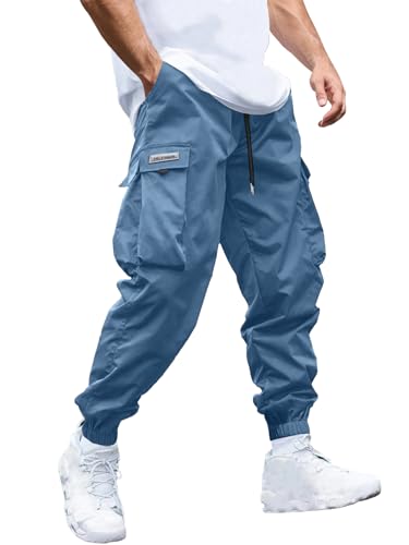Image of JEMLDL Mens Cargo Joggers Pants Elastic Waist Drawstring with Flap Pockets Techwear Pants for Men
