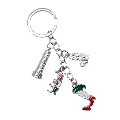 Leddy Living Porte-clés italien avec tour de Pise, Colisée, Gondole de Venise et botte drapeau italien – Idée cadeau pour voiture, maison, voyage et amoureux de l'Italie, multicolore, 11,5 CM