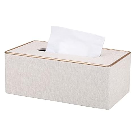 KINGFOM Pearl White PU Leather Tissue Box Holder Cover
