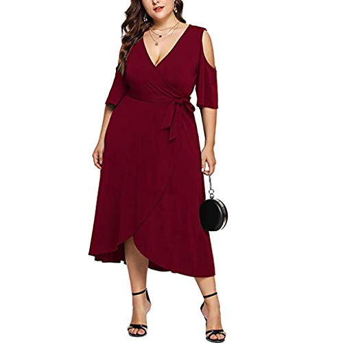 Vestido de Manga Larga con Cuello en V para Mujer Tallas Grandes Vestido Mini Fiesta Fuera del Hombro señoras Vestidos Elegante de cóctel L -XXXL