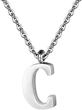 PARTNER Stainless Steel Silver Initial Necklace Alphabet Pendant Necklace 16" with 2" extender Women Girl letter Necklace (C)