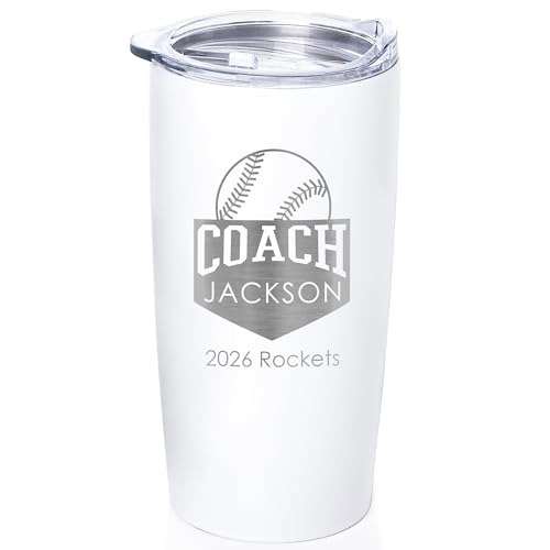 Baseball Coach Gifts, Personalized Tumbler 20 oz White Travel Mug