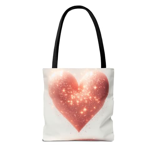 Shining Pink Heart Tote Bag, Gift for Her, Accessory, Shopping Bag, Pink Heart Tote, Tote Bag2
