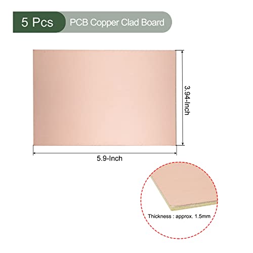 YOKIVE 5Stk PCB Kupfer Verkleidet Brett FR4 Einseitig Leere Leiterplatten Groß für Elektronische Hobbys Ätzen Schaltung Projekte (150mmx100mmx1.5mm)