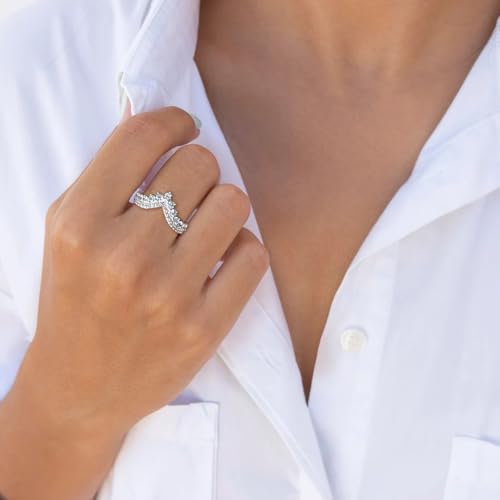 STARCHENIE Wishbone V Shaped Ring for Women 925 Sterling Silver Stackable Engagement Wedding Band Anniversary Rings Size 6-92