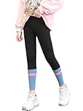 TSSOE Mädchen Stretch Leggings Baumwolle Sportleggings Jogginghose Fitnesshose Lange Hose Pants Kinderhose für Gym Yoga Tanz Laufen Sportanzug Schwarz 122-128