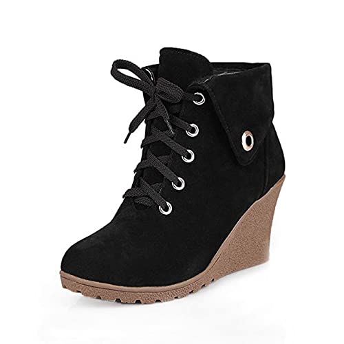 Ankle Boots - Fanyuan High Heel Ankle Boots Italian Fashion Shoes Women Black Ankle Boots Warm Plúsh Lace Up botas Winter Footwear (black 7.5)