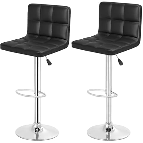 BestOffice Bar Stools Set of 2, Adjustable Swivel Bar Stools, Counter Height Bar Stools with Back PU Leather Armless Hydraulic Kitchen Counter Bar Stool (Black) Cover
