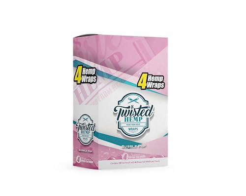 Twisted Hemp Wraps Natural Cigarette Rolling Papers Display | 4 Wraps Per Sleeve | Pack of 15 | 60 Wraps Total (Bubble Pop)