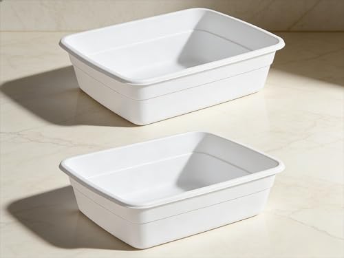 (2 Pack) White 8 Qt. Dishpan, Multi-Purpose Plastic Wash Tub for Kitchen Sink Cleaning & Dish