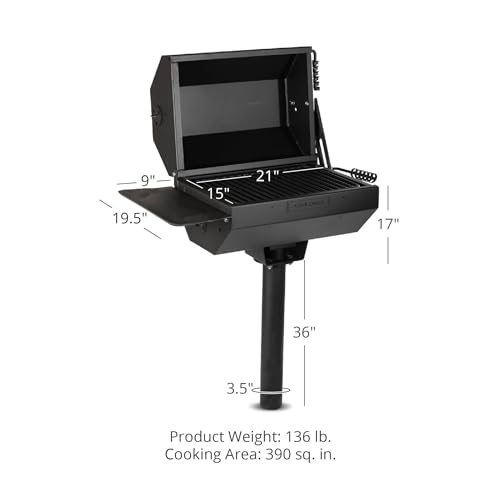 Ash-Ember-Park-Style-GrillSmoker-390-Sq-Inch-Charcoal-Grill-with-Cover-21-x-15-Grate-Side-Shelf-for-Food-Prep-Accessories-Single-Post-Permanent-Park-Style-Grill-for-Outdoor-Backyard-BBQ