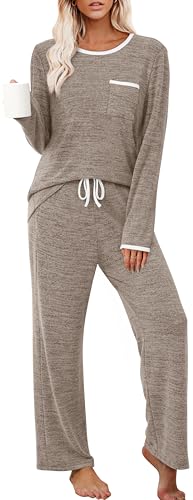 XIEERDUO Womens Pajama Sets Long Sleeve Sleepwear Soft Pjs Lounge Chest Pocket Two Piece Sets For Women