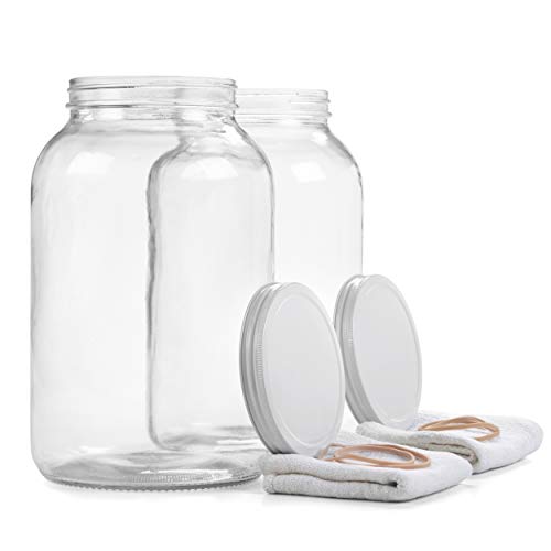 Image of Empty Gallon Glass Jar w/Airtight Leakproof Metal Lid, Wide Mouth Easy to Clean - BPA Free & Dishwasher Safe, USDA Certified - Kombucha Tea, Kefir, Canning, Sun Tea, Fermentation, Food Storage, 2PK