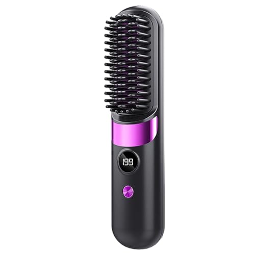 Cepillo de peinado inalámbrico recargable, peine de pelo caliente, portátil, alisador de pelo, peine inalámbrico, para viajes, apartamento, residencia universitaria, vacaciones, mujeres, esposa