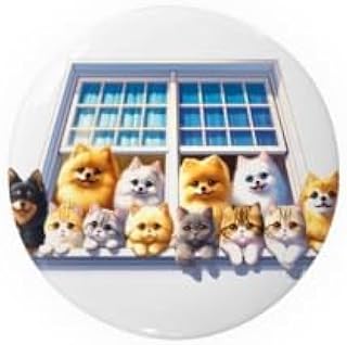 【受注生産】窓辺の仲良しファミリー 子犬と子猫の笑顔 ペット ファンタジー 缶バッジ