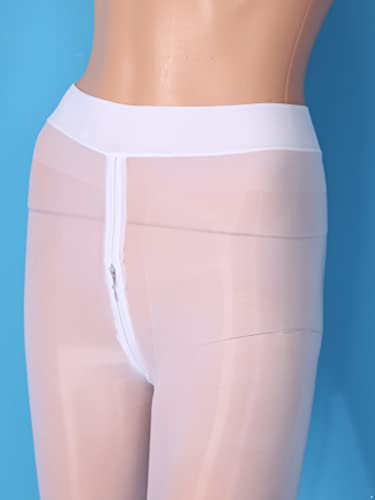 Womens Solid Color See-through Pantyhose Zipper Crotch Stretchy Tights Footed Ice Silk Leggings4