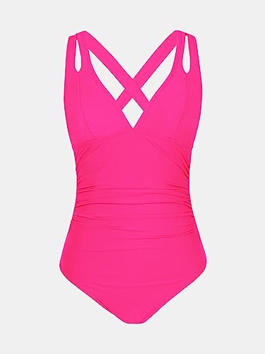 CUPSHE Women's Swimsuit V Neck Tummy Control Double Straps Cross Back Tie One Piece Swimwear Swimsuit