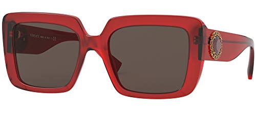 Versace Woman Sunglasses Transparent Red Frame, Dark Brown Lenses, 54MM