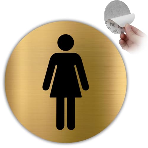 LEIASA | Goldenes Schild WC Damen - Ø 10 cm - Stärke 0,8 mm - Aluminium - Runde selbstklebende Tafel - Piktogramm Damen-Toilette - (Damentoilette) LEIASA | Goldenes Schild WC Damen - Ø 10 cm - Stärke 0,8 mm - Aluminium - Runde selbstklebende Tafel - Piktogramm Damen-Toilette - (Damentoilette)